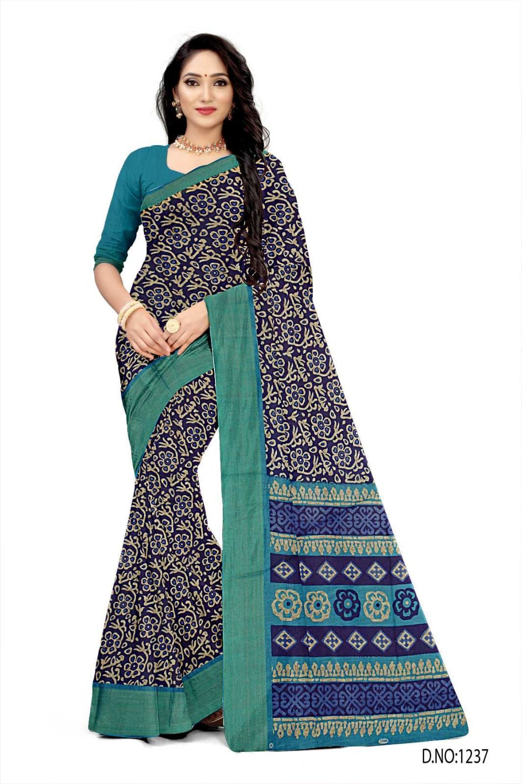 BEAUTIFUL SOFT COTTON GREEN &BLACK SAREE