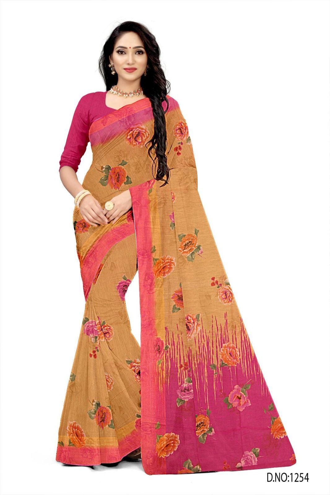 BEAUTIFUL SOFT COTTON PINK&ORANGE COLOR SAREE