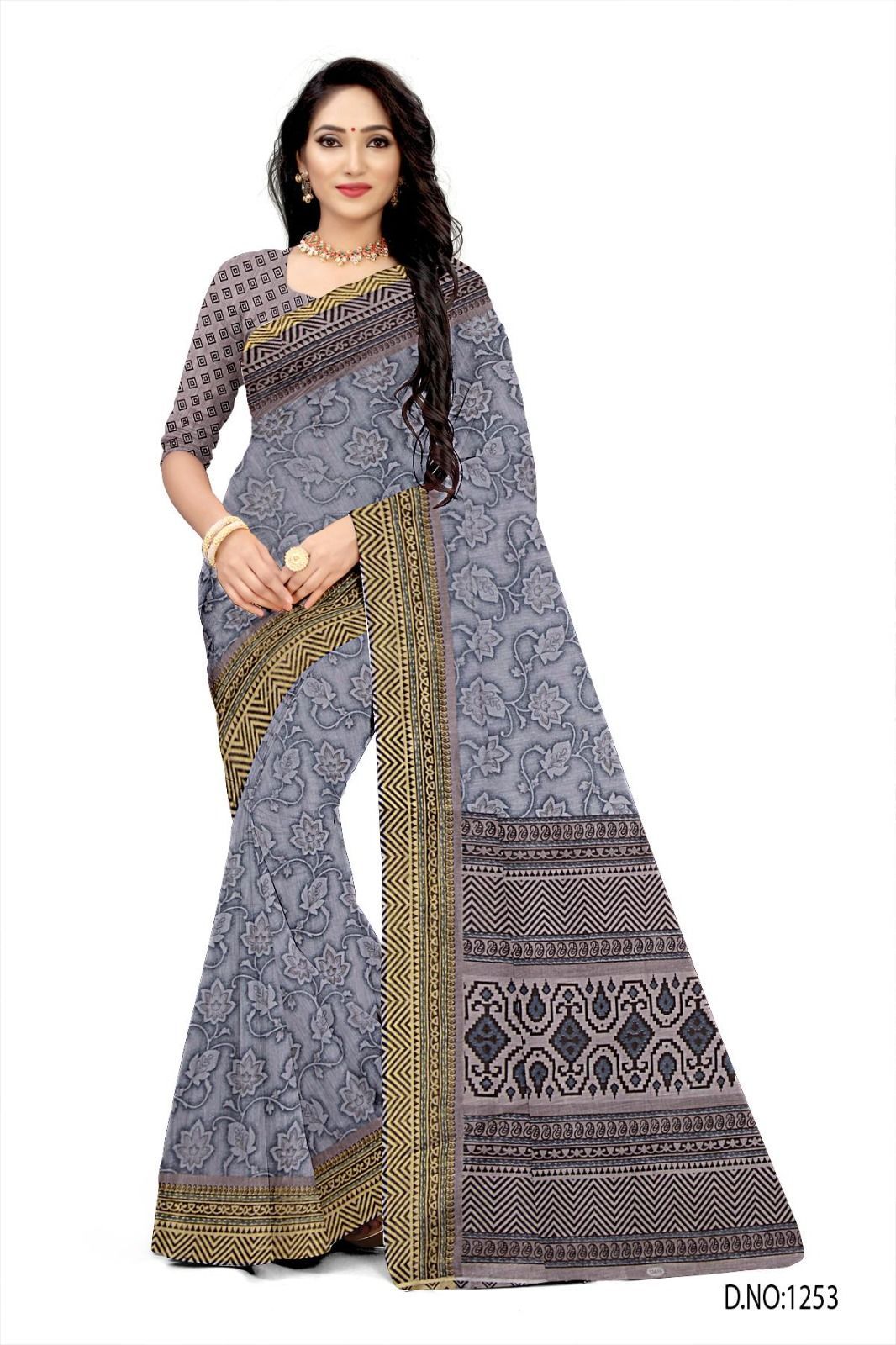 BEAUTIFUL SOFT COTTON GREY COLOR  SAREE