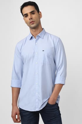 Men Blue Slim Fit Textured Full Sleeves Casual Shirt