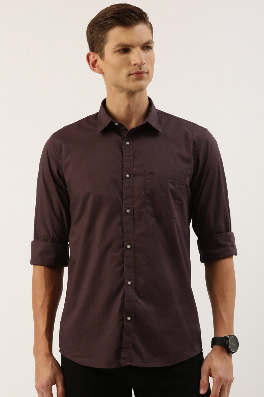 Men Brown Slim Fit Textured Full Sleeves Casual Shirt