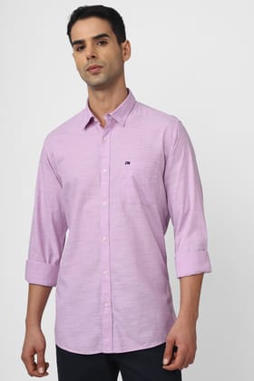 Men Purple Slim Fit Textured Full Sleeves Casual Shirt