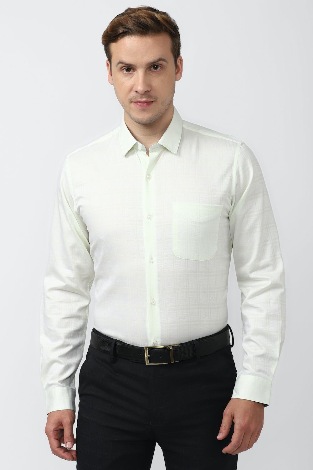 Men Green Slim Fit Formal Full Sleeves Formal Shirt