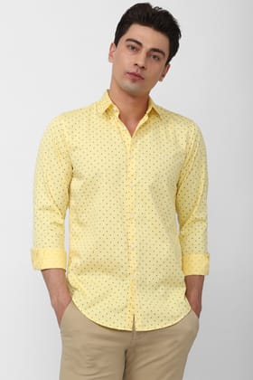 Men Yellow Slim Fit Print Full Sleeves Casual Shirt