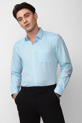 Men Blue Regular Fit Formal Full Sleeves Formal Shirt