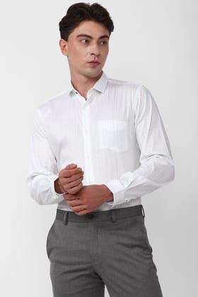 Men White Slim Fit Formal Full Sleeves Formal Shirt