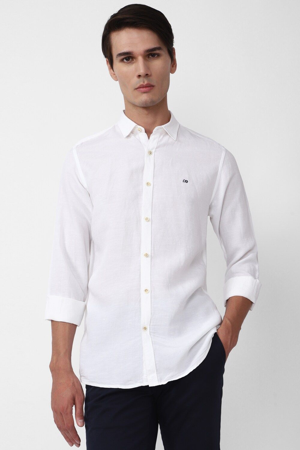 Men White Slim Fit Textured Full Sleeves Casual Shirt