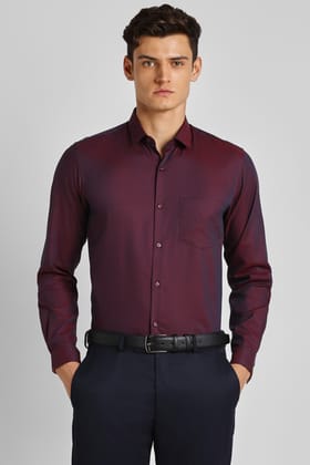 Men Maroon Slim Fit Formal Full Sleeves Formal Shirt