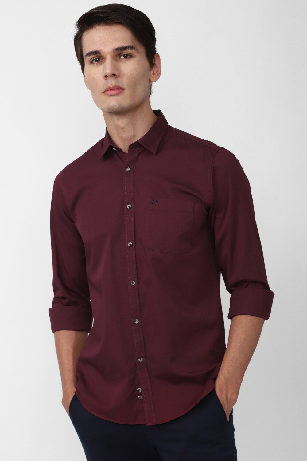 Men Maroon Slim Fit Solid Full Sleeves Casual Shirt