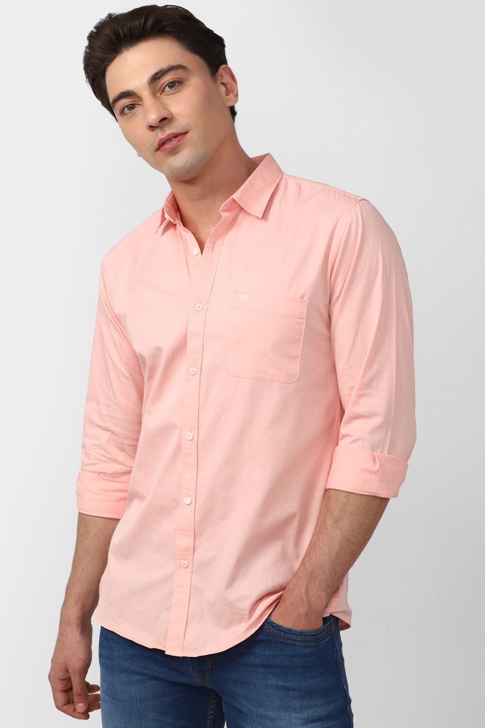 Men Pink Slim Fit Solid Full Sleeves Casual Shirt