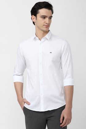 Men White Slim Fit Solid Full Sleeves Casual Shirt