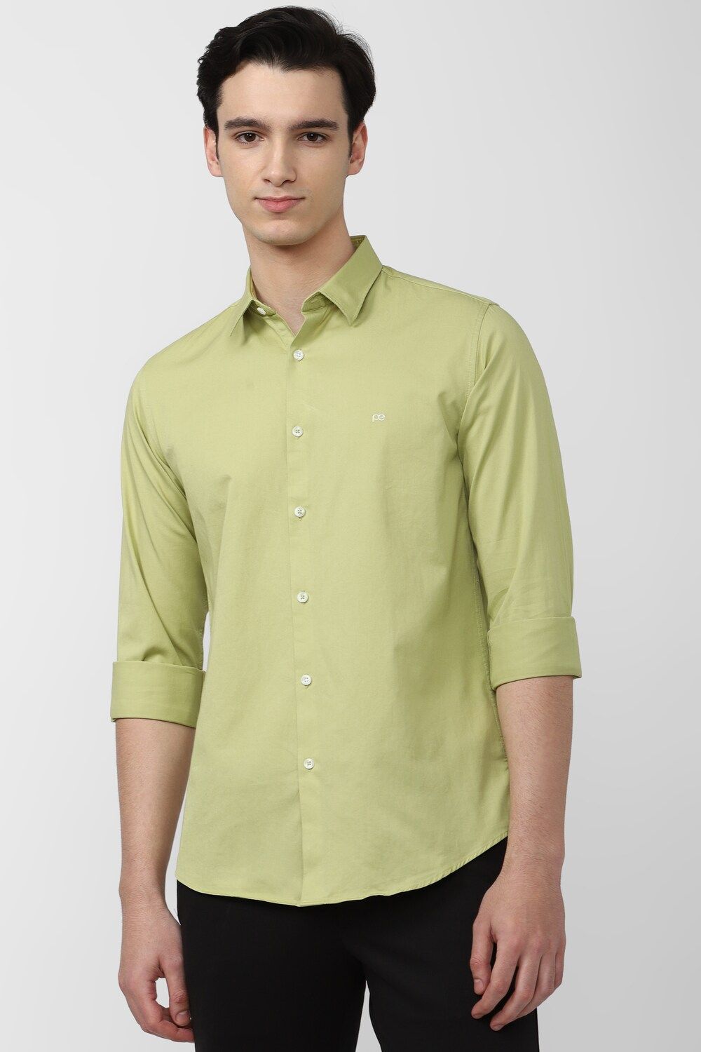 Men Green Slim Fit Solid Full Sleeves Casual Shirt