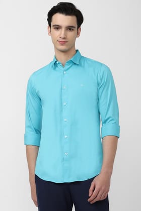 Men Blue Slim Fit Solid Full Sleeves Casual Shirt