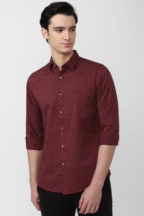 Men Maroon Slim Fit Print Full Sleeves Casual Shirt