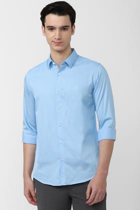 Men Blue Slim Fit Solid Full Sleeves Casual Shirt