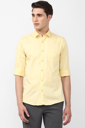 Men Yellow Slim Fit Solid Full Sleeves Casual Shirt