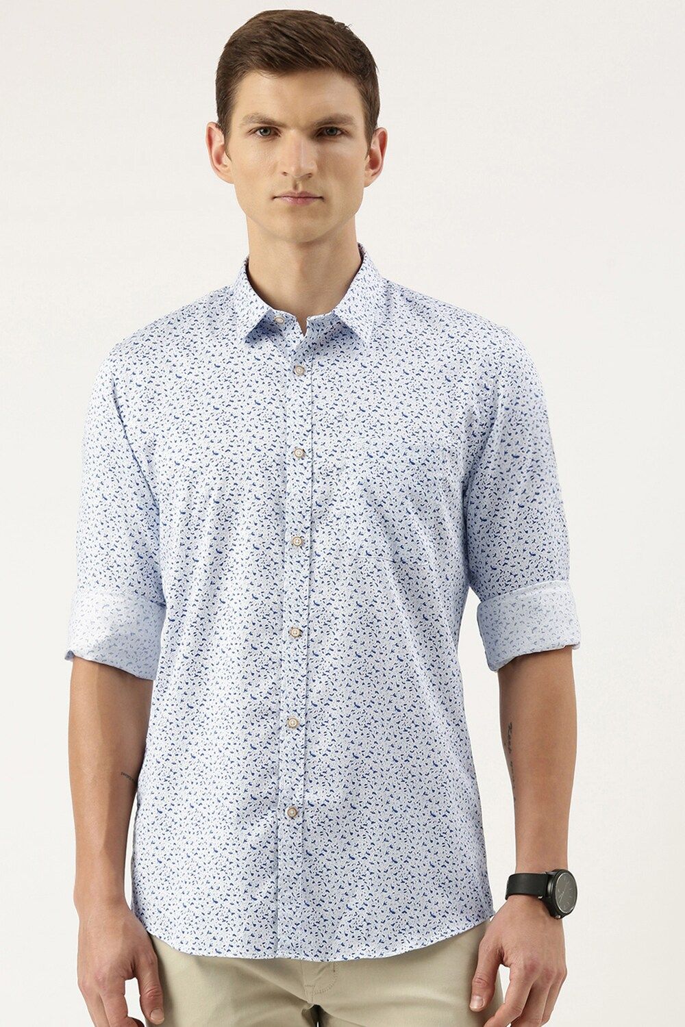 Men Blue Slim Fit Print Full Sleeves Casual Shirt