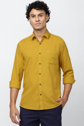 Men Yellow Slim Fit Solid Full Sleeves Casual Shirt