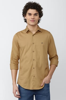 Men Khaki Slim Fit Solid Full Sleeves Casual Shirt