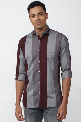 Men Grey Slim Fit Stripe Full Sleeves Casual Shirt