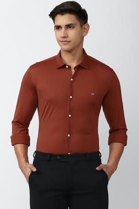 Men Brown Athletic Fit Formal Full Sleeves Formal Shirt