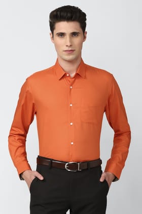 Men Orange Regular Fit Formal Full Sleeves Formal Shirt