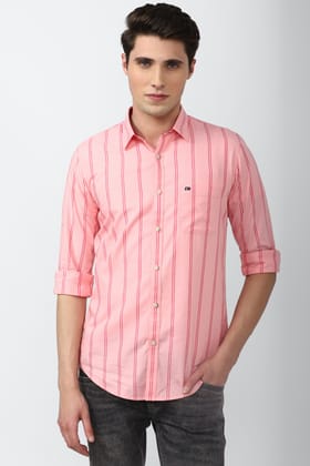 Men Pink Slim Fit Stripe Full Sleeves Casual Shirt