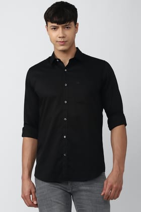 Men Black Slim Fit Solid Full Sleeves Casual Shirt