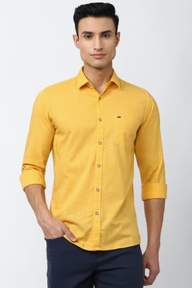 Men Yellow Slim Fit Solid Full Sleeves Casual Shirt