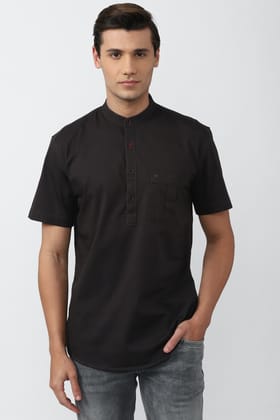 Men Black Slim Fit Solid Half Sleeves Casual Shirt