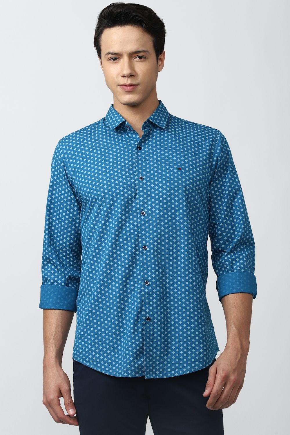 Men Blue Slim Fit Print Full Sleeves Casual Shirt