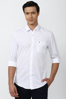 Men White Super Slim Fit Print Full Sleeves Casual Shirt