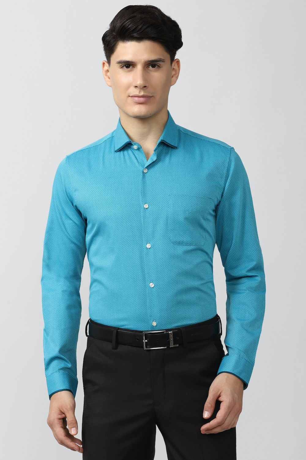 Men Blue Regular Fit Formal Full Sleeves Formal Shirt