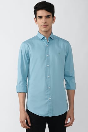 Men Blue Super Slim Fit Solid Full Sleeves Casual Shirt