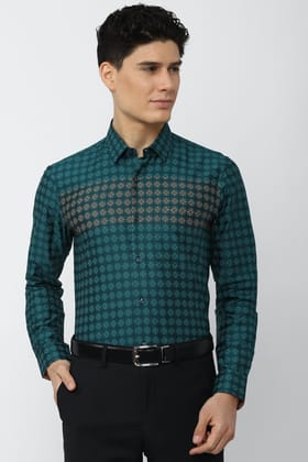 Men Green Slim Fit Formal Full Sleeves Formal Shirt