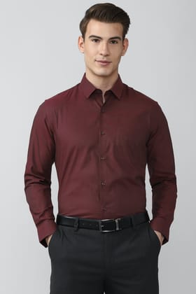 Men Maroon Regular Fit Formal Full Sleeves Formal Shirt