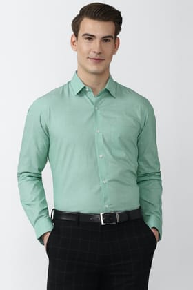 Men Green Regular Fit Formal Full Sleeves Formal Shirt