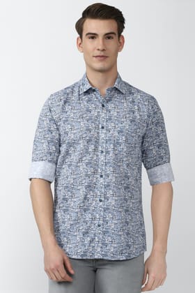 Men Blue Slim Fit Print Full Sleeves Casual Shirt