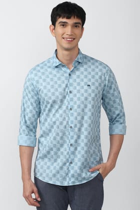 Men Blue Slim Fit Check Full Sleeves Formal Shirt