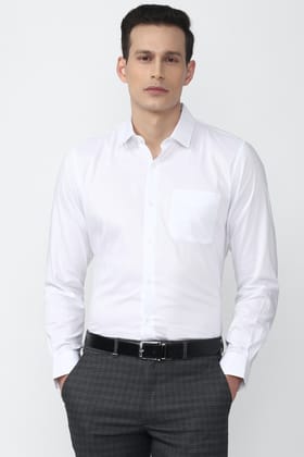 Men White Slim Fit Formal Full Sleeves Formal Shirt