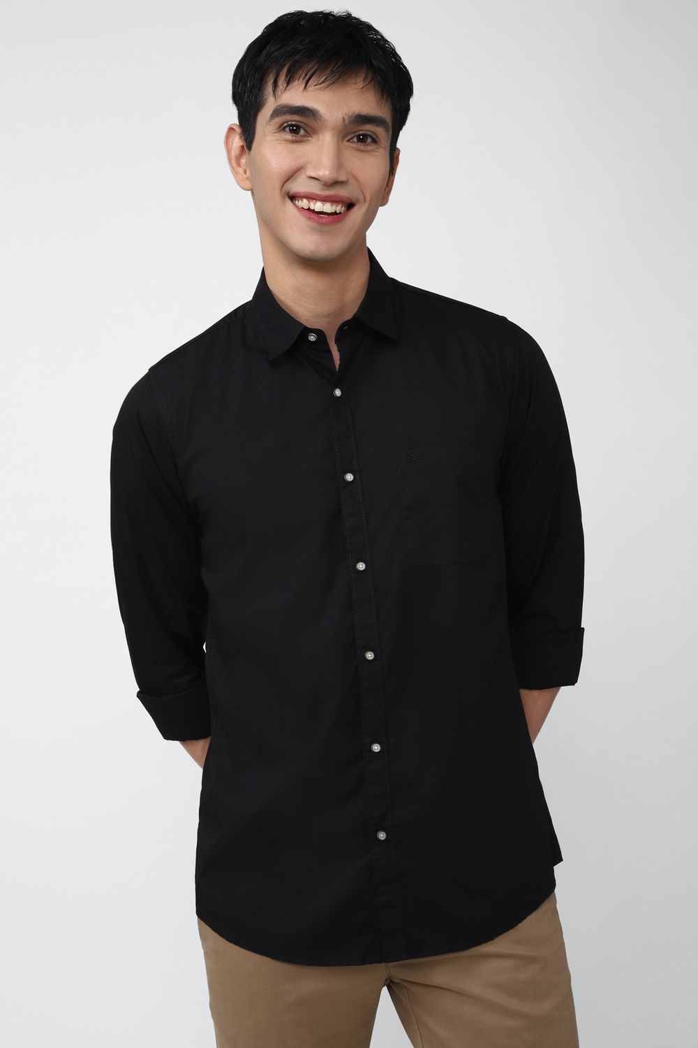 Men Black Slim Fit Solid Full Sleeves Casual Shirt