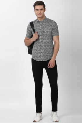 Men Grey Slim Fit Print Half Sleeves Casual Shirt