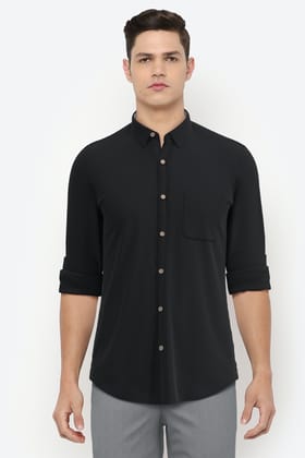 Men Black Slim Fit Solid Full Sleeves Casual Shirt