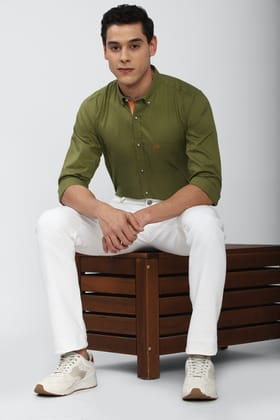 Men Green Slim Fit Solid Full Sleeves Casual Shirt