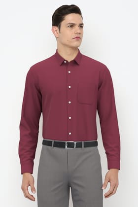 Men Maroon Regular Fit Formal Full Sleeves Formal Shirt