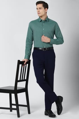 Men Green Regular Fit Formal Full Sleeves Formal Shirt