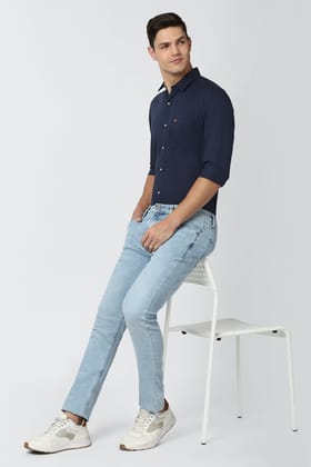 Men Navy Slim Fit Solid Full Sleeves Casual Shirt