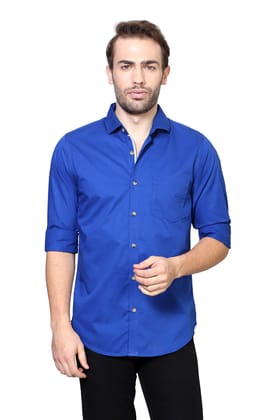 Men Blue Regular Fit Solid Full Sleeves Casual Shirt