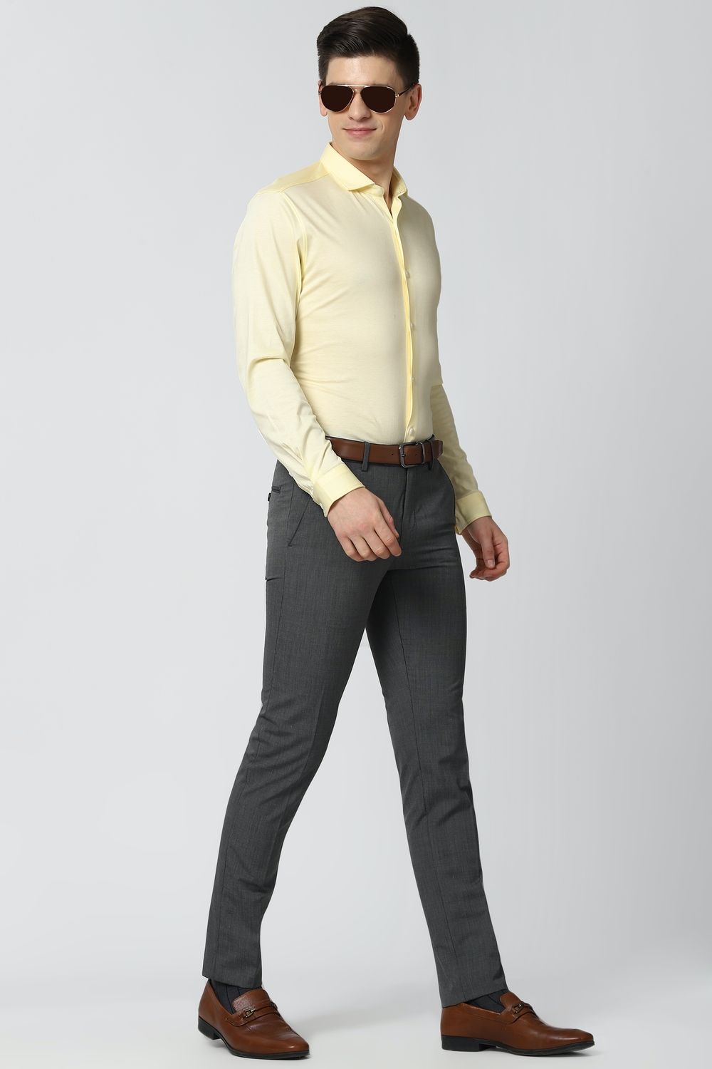 Men Yellow Athletic Fit Formal Full Sleeves Formal Shirt