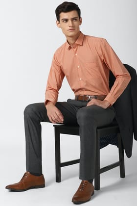 Men Orange Regular Fit Formal Full Sleeves Formal Shirt